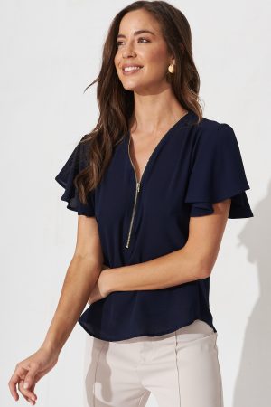 Viviana Zip Top In Navy