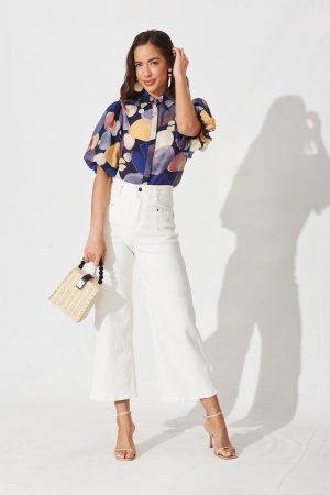 Aeryn Shirt In Navy With Multi Print