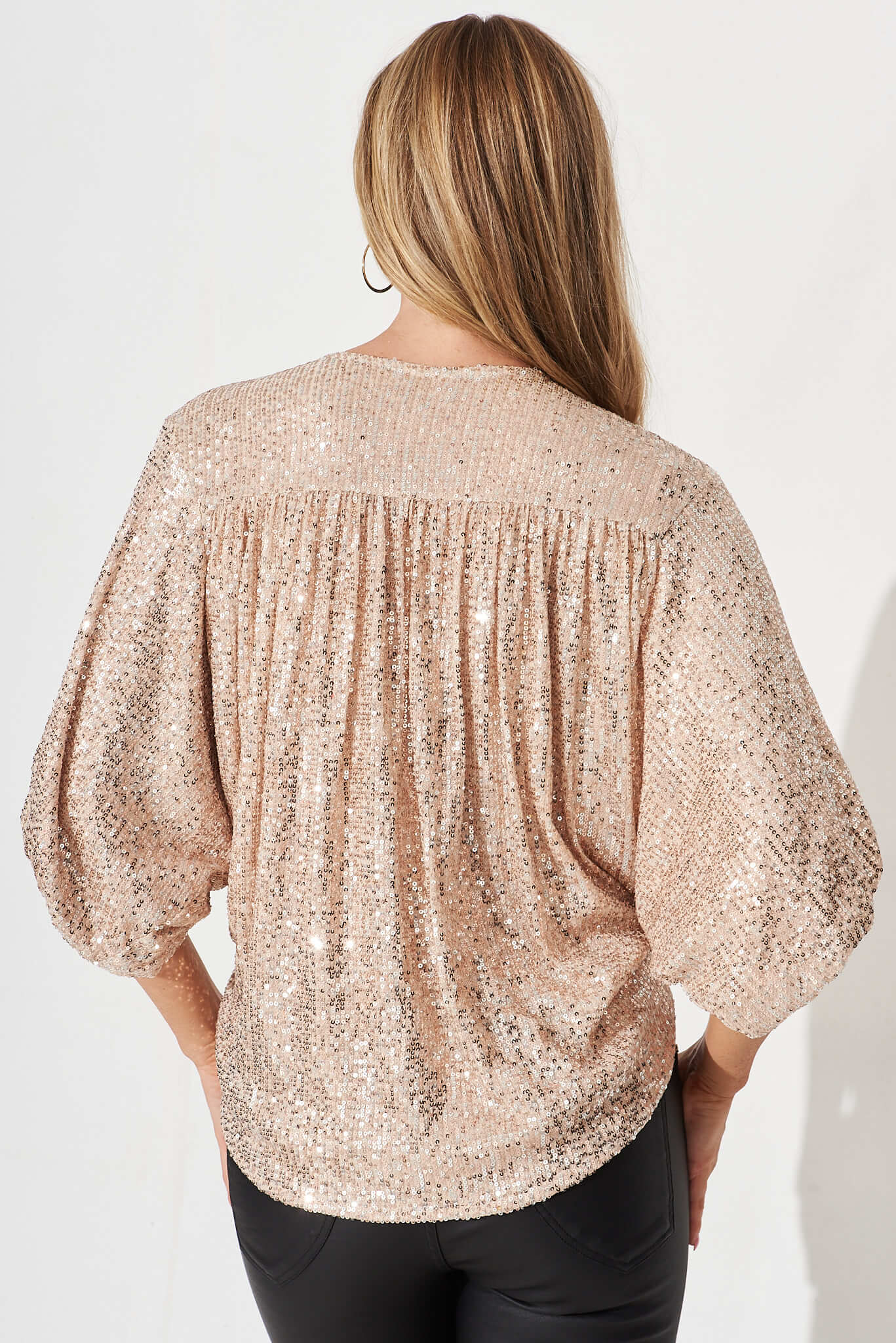 Celebration Sequin Mock Wrap Top In Rose Gold - Image 4