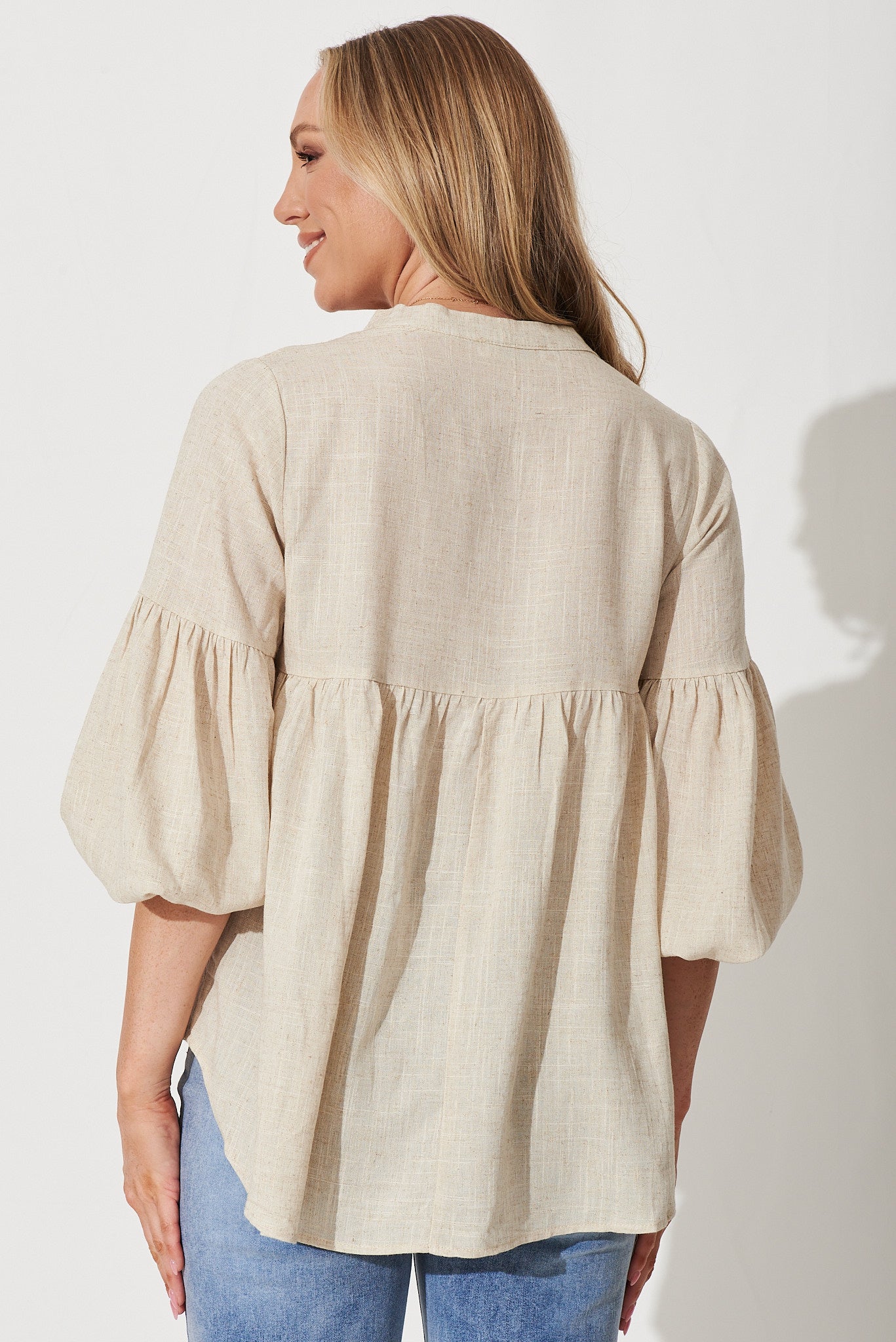 Jasper Top In Oatmeal Linen Blend - Image 3