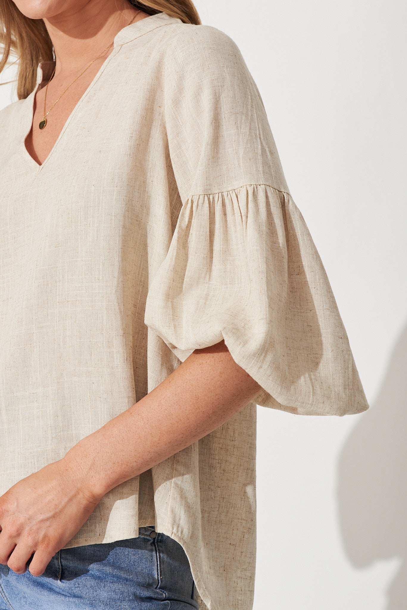 Jasper Top In Oatmeal Linen Blend - Image 4