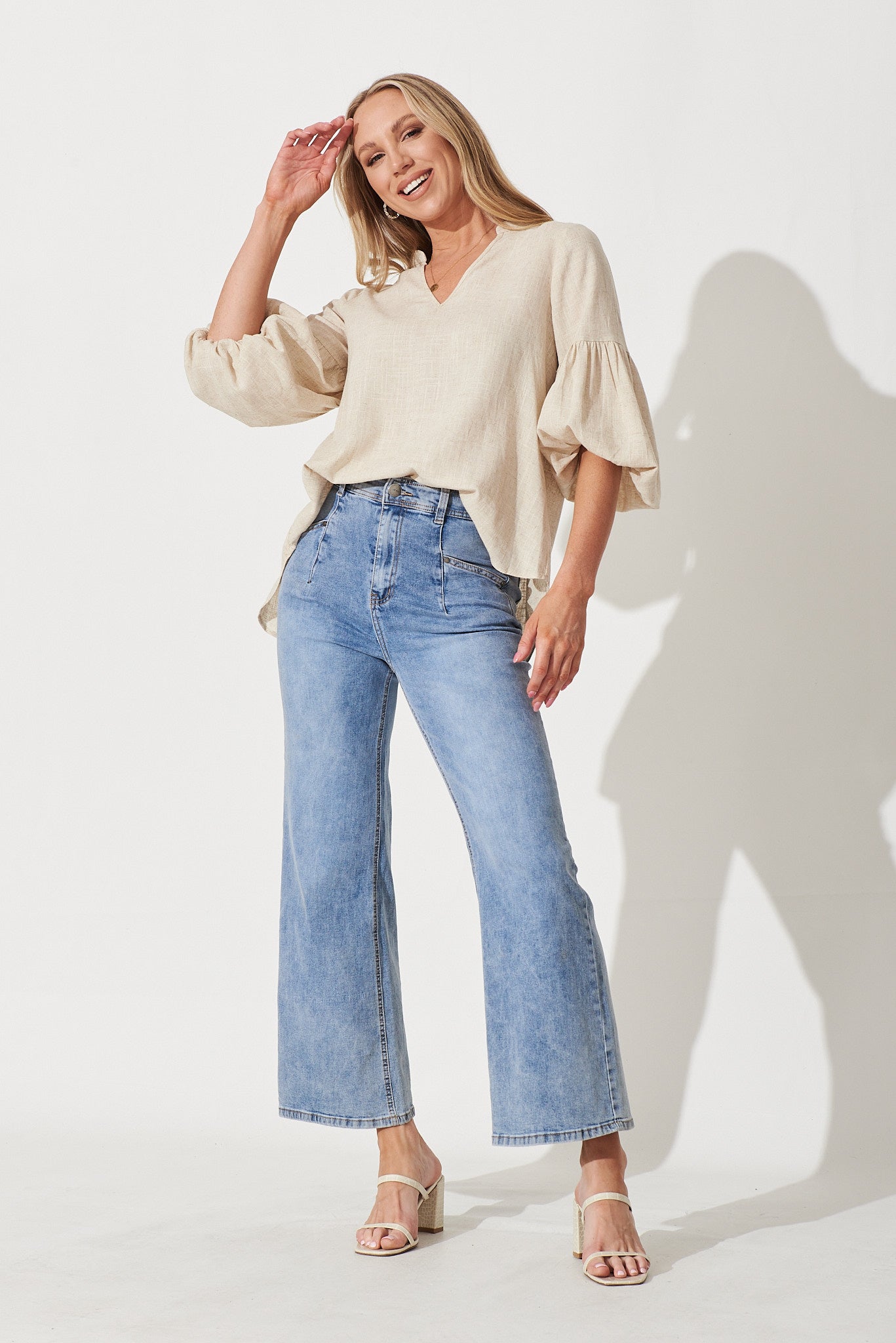 Jasper Top In Oatmeal Linen Blend - Image 5