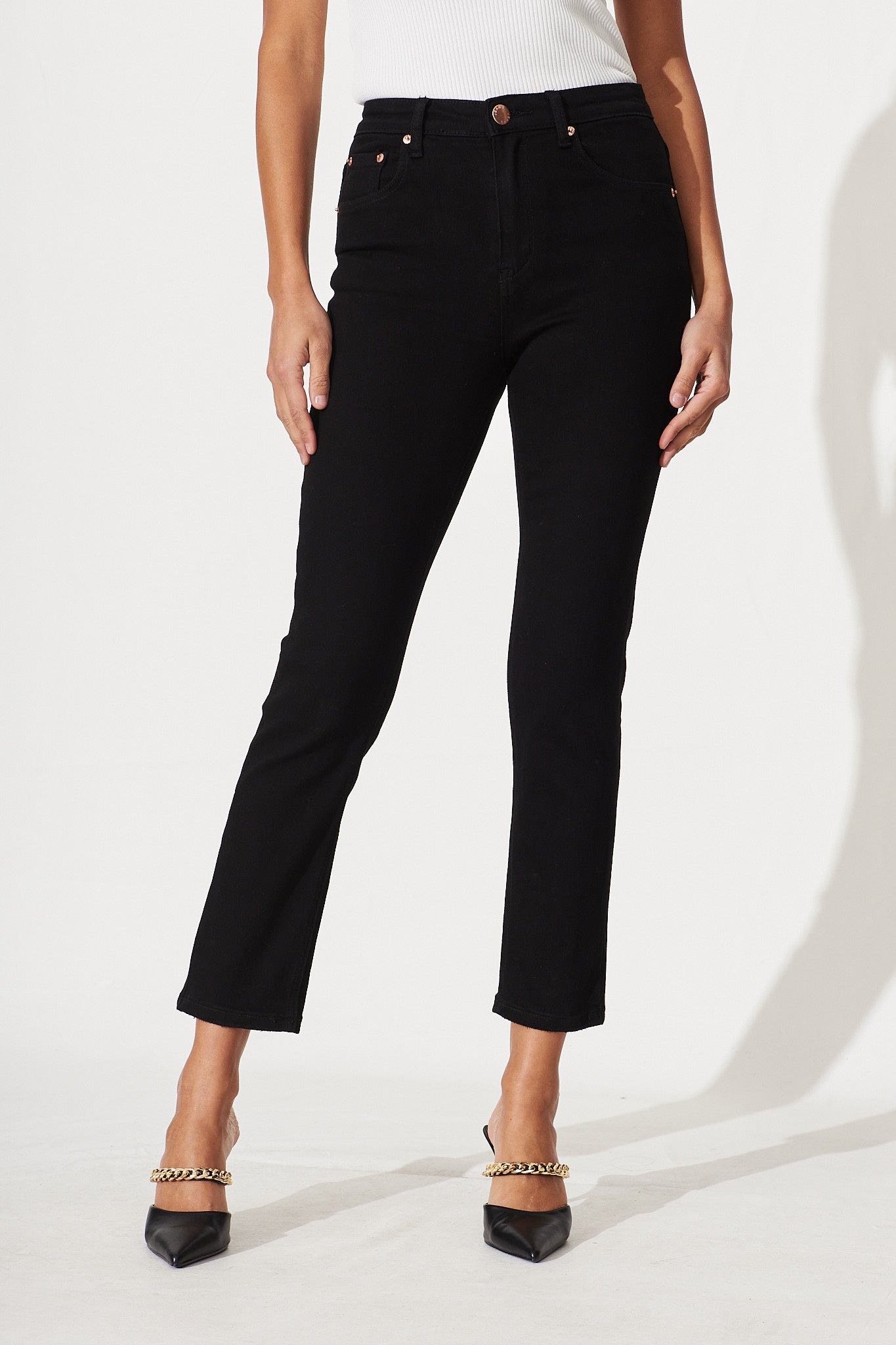 Ace Mid Rise Straight Leg Jean In Black Denim - Image 4