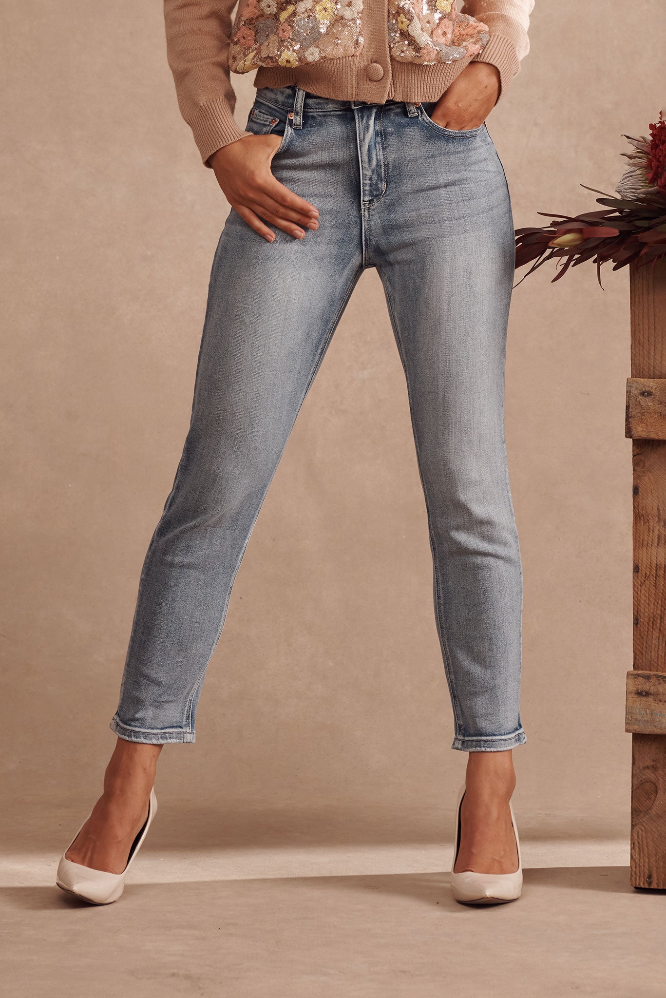 Ace Mid Rise Straight Leg Jean In Mid Blue Denim - Image 2