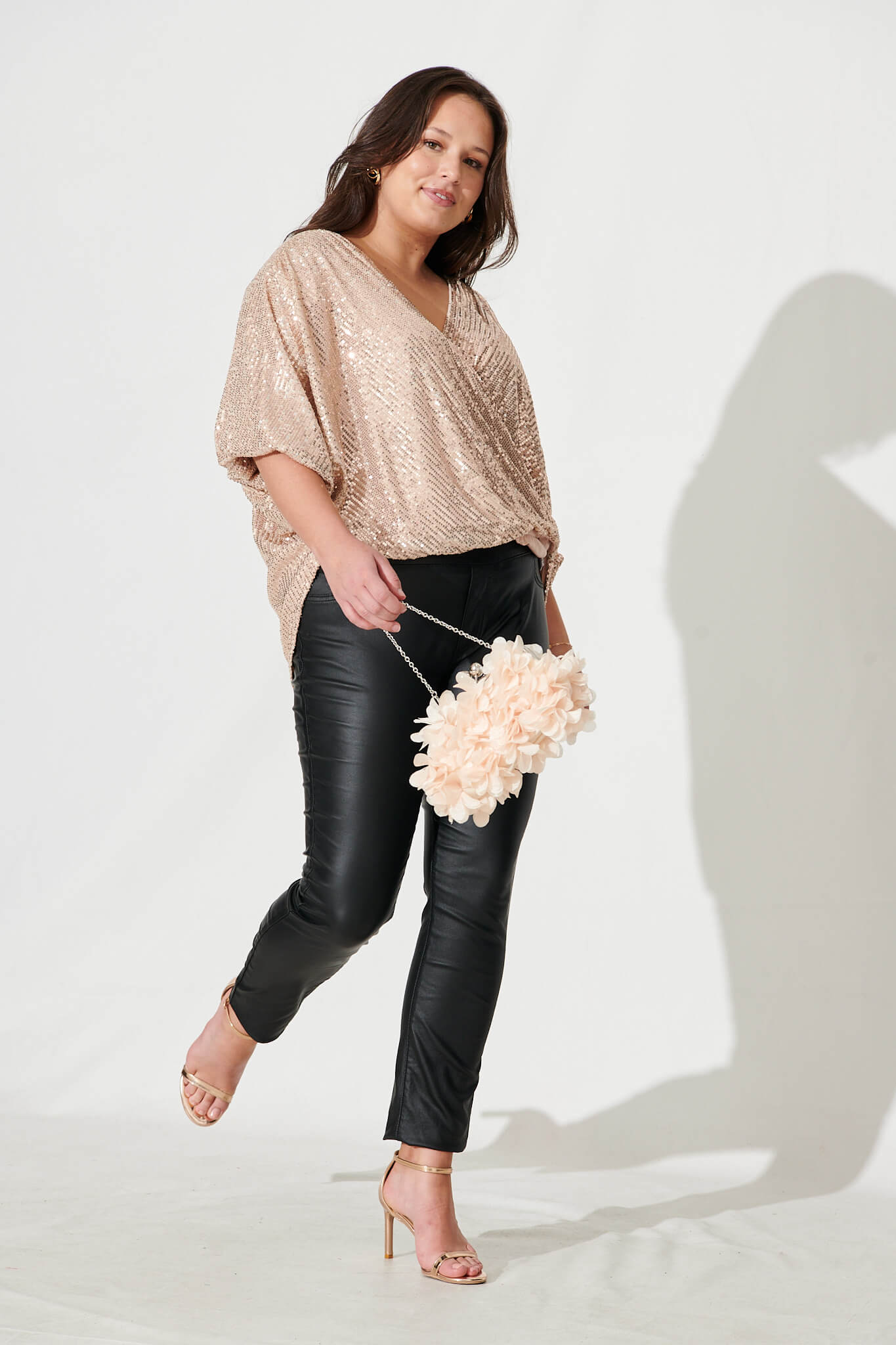 Celebration Sequin Mock Wrap Top In Rose Gold - Image 6