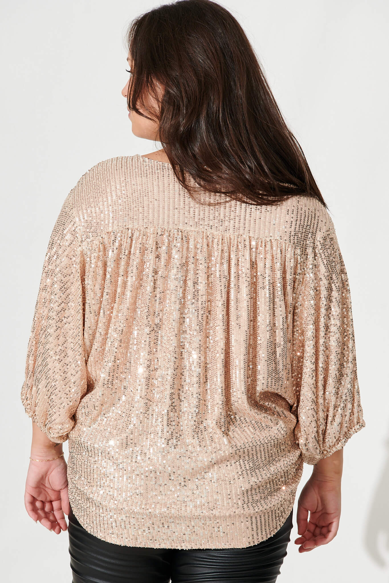 Celebration Sequin Mock Wrap Top In Rose Gold - Image 5