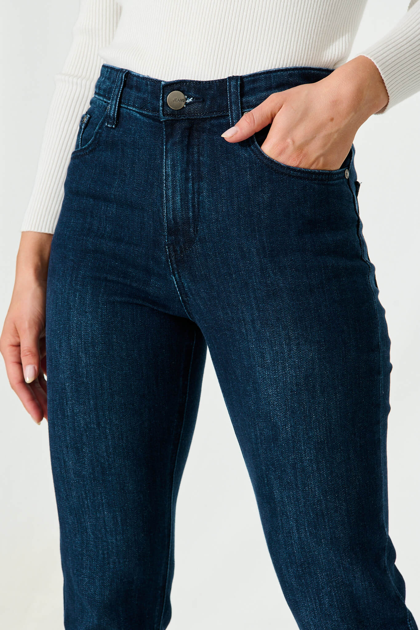 Ace Mid Rise Straight Leg Jean In Dark Blue Denim - Image 5