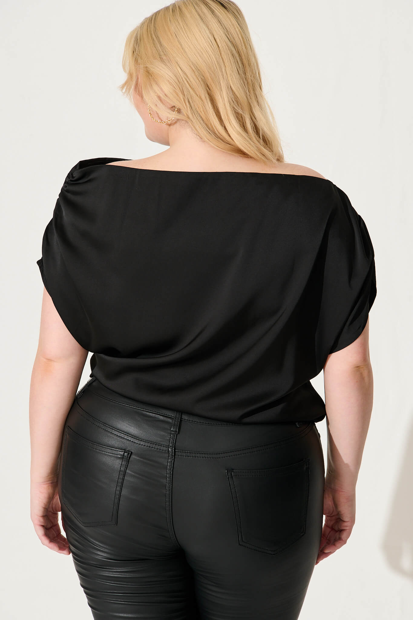 Liana Off Shoulder Top In Black Satin - Image 14