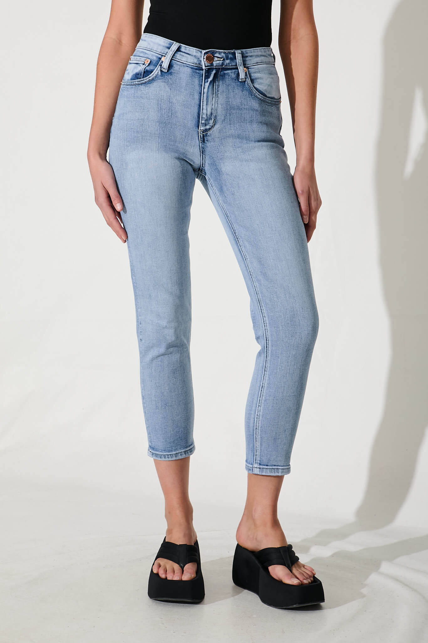 Ace Mid Rise Straight Leg Jean In Mid Blue Denim - Image 4