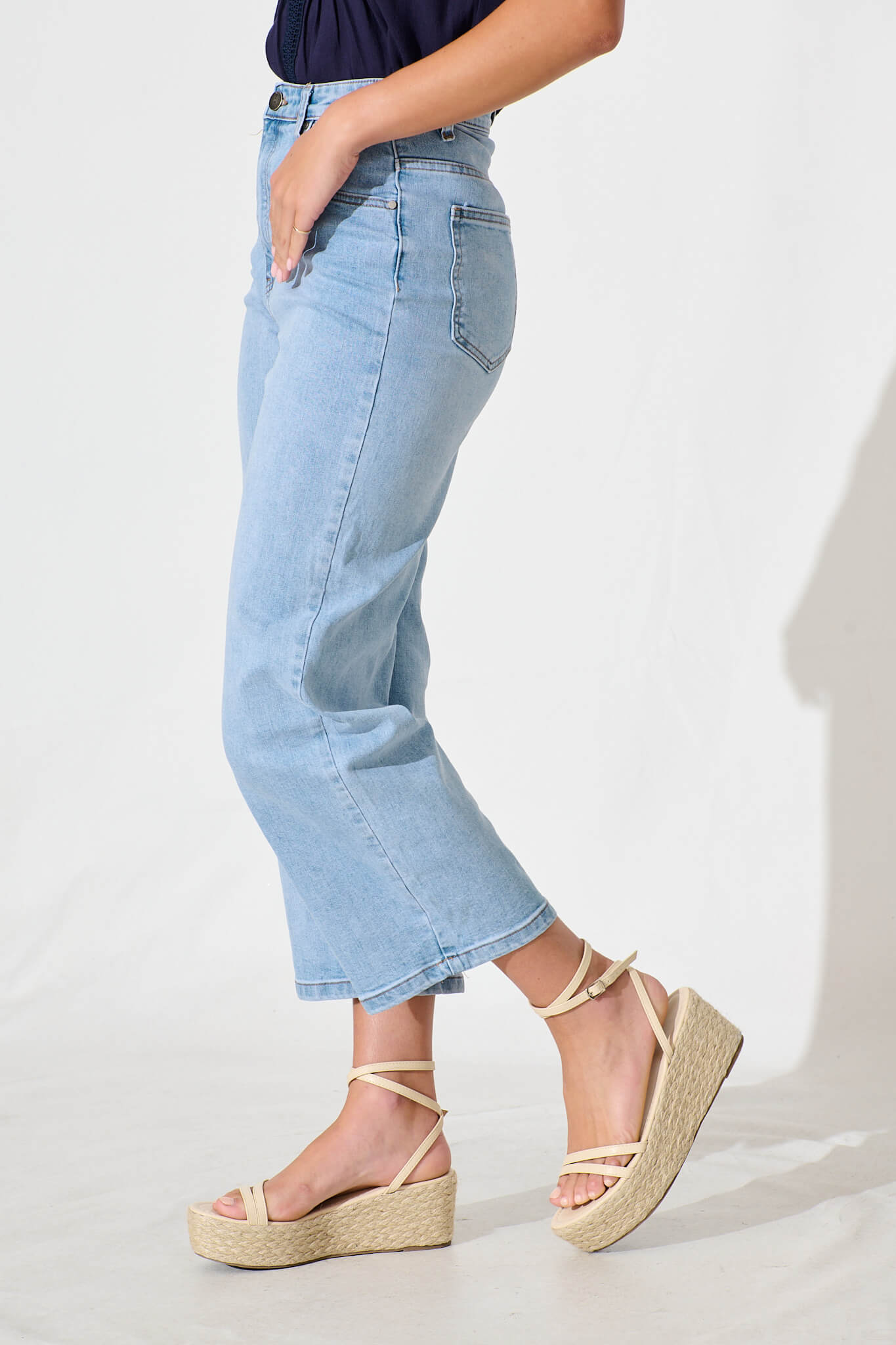 Aidy High Rise Relaxed Leg Crop Jean in Light Blue Denim - Image 2