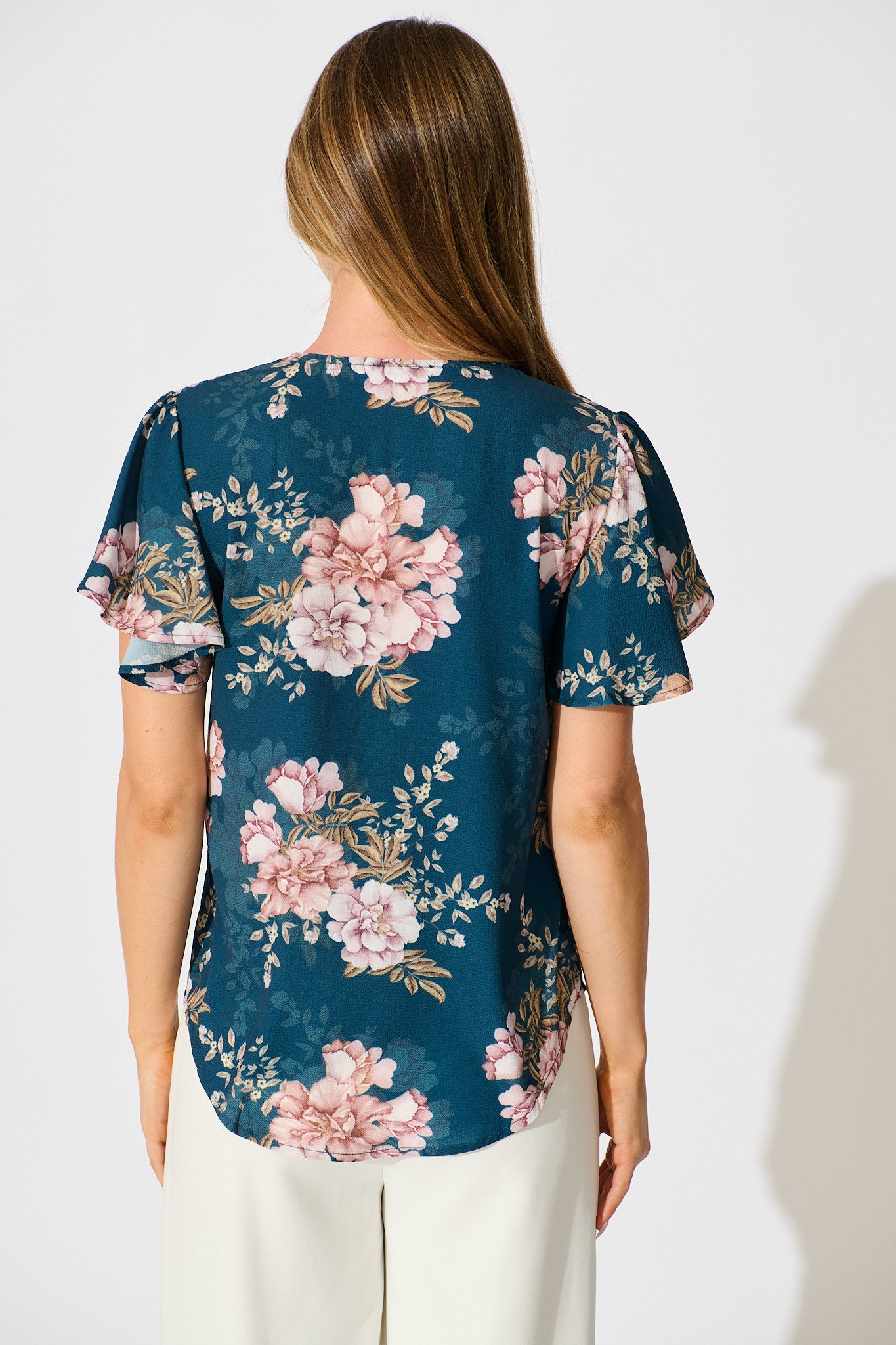 Viviana Zip Top In Teal With Blush Floral - Image 3