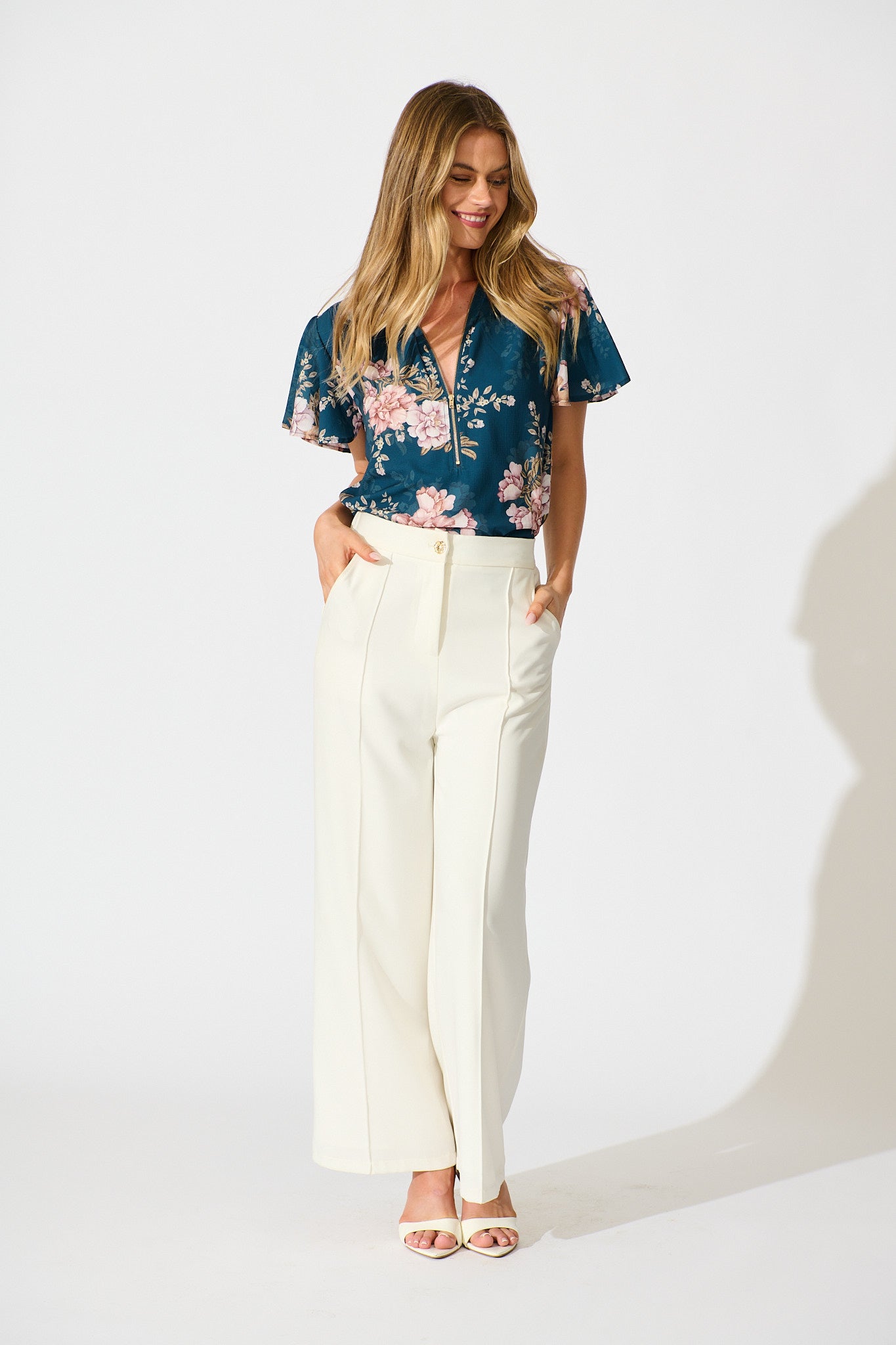 Viviana Zip Top In Teal With Blush Floral - Image 5