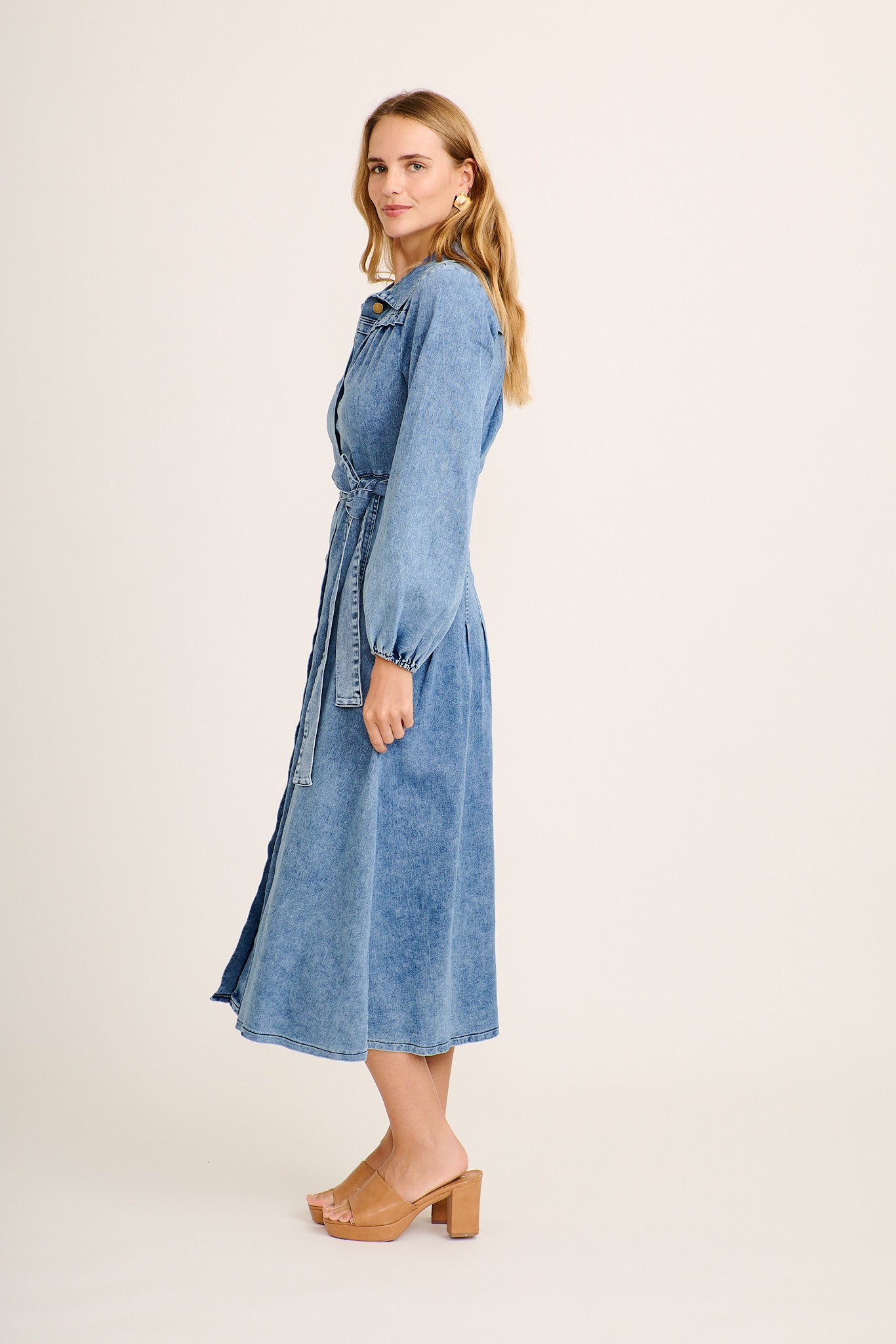 Eminence Maxi Shirt Dress in Light Blue Denim - Image 3