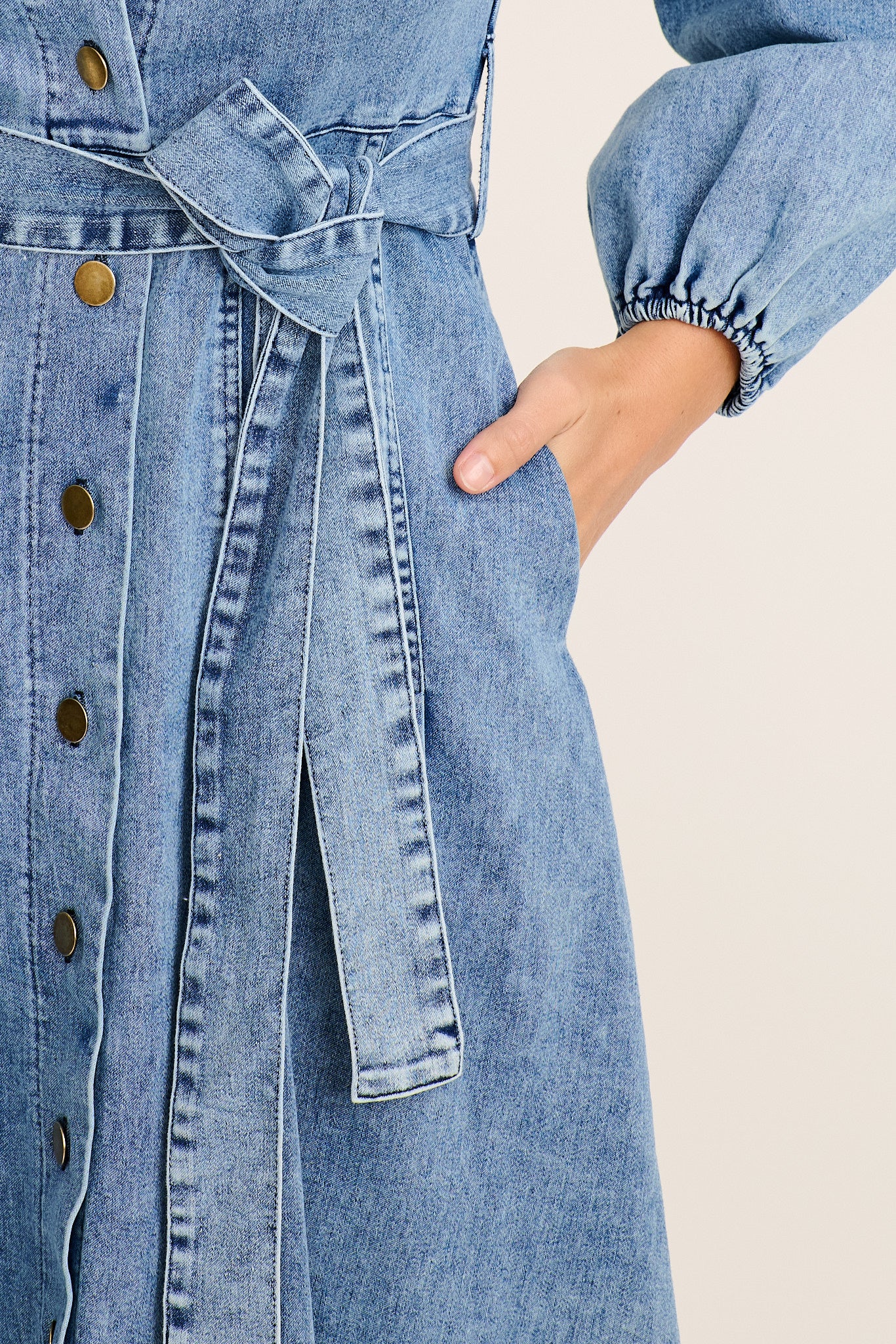 Eminence Maxi Shirt Dress in Light Blue Denim - Image 5