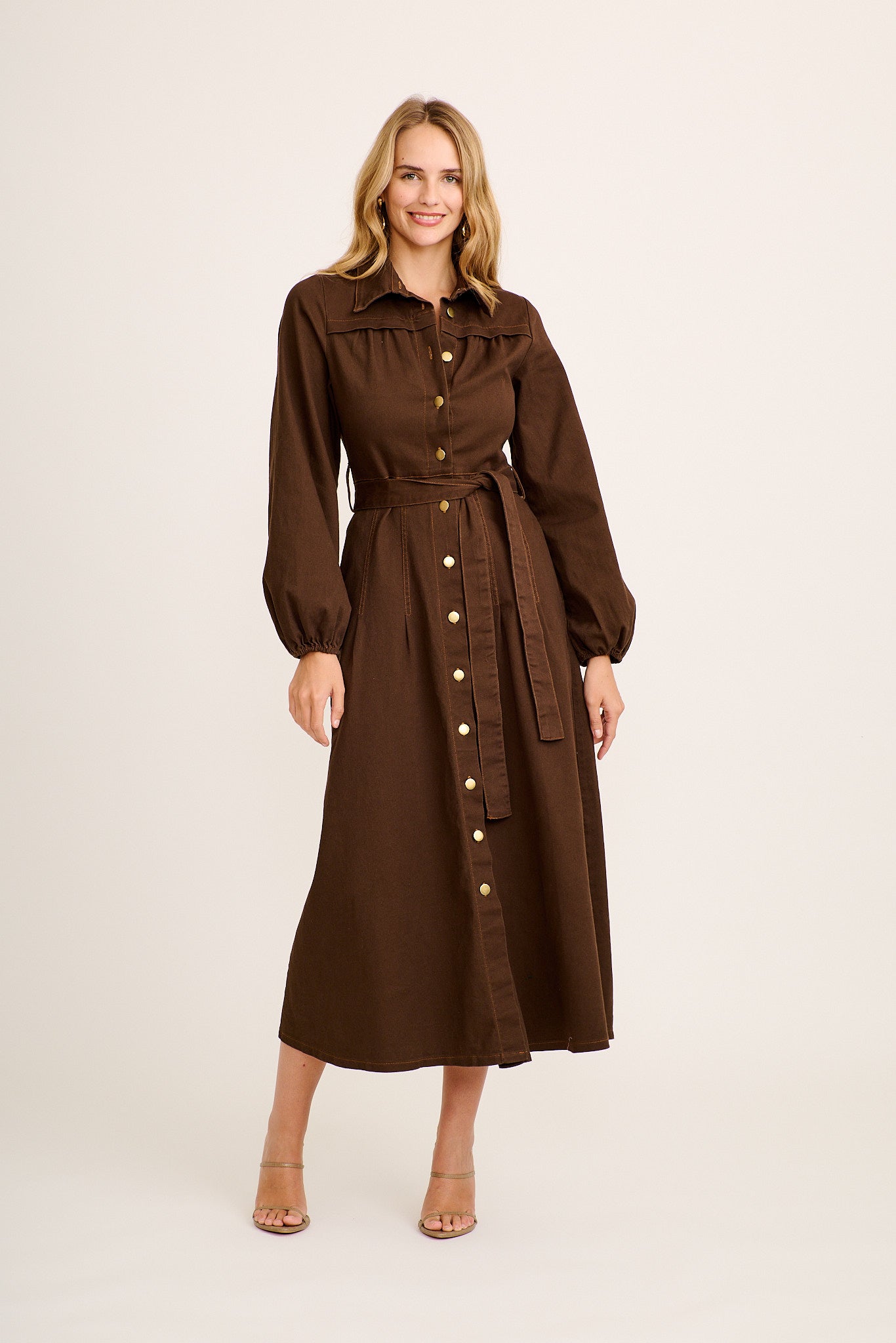 Eminence Maxi Shirt Dress in Chocolate Denim