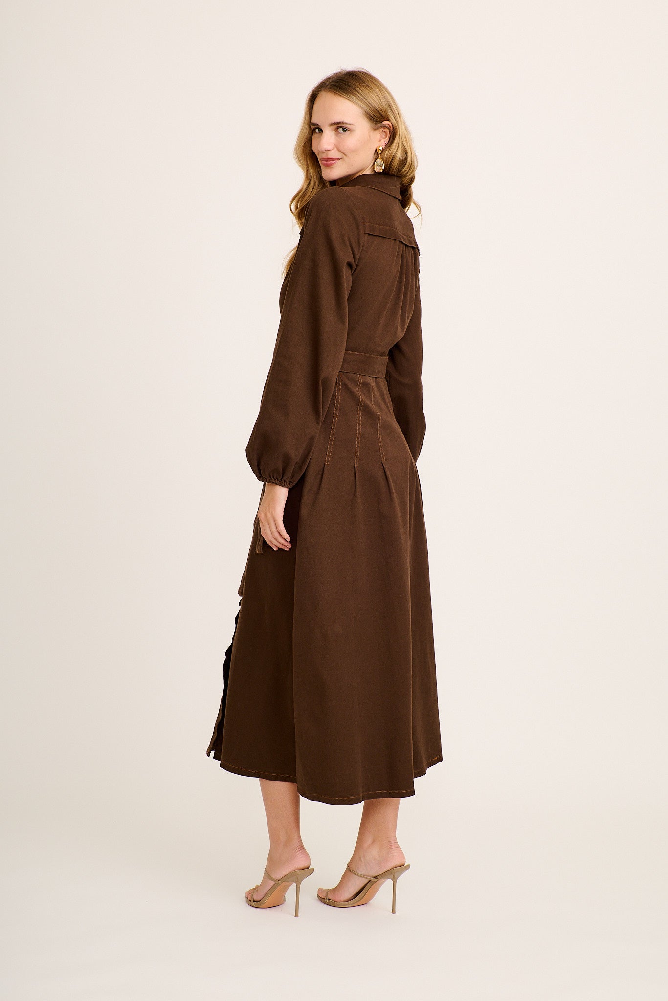 Eminence Maxi Shirt Dress in Chocolate Denim - Image 4