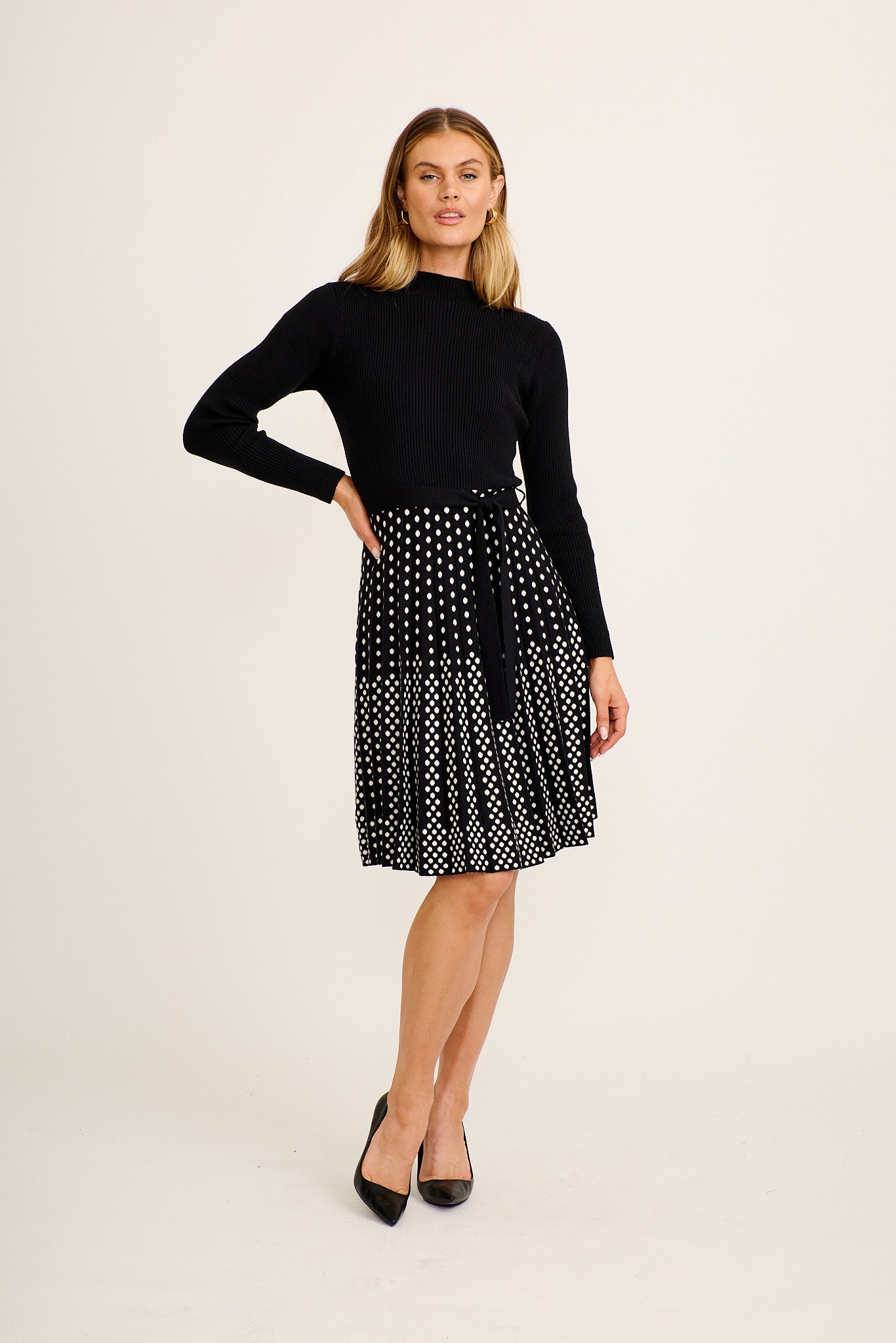 Chamonix Midi Knit Dress in Black and Polkadot - Image 3