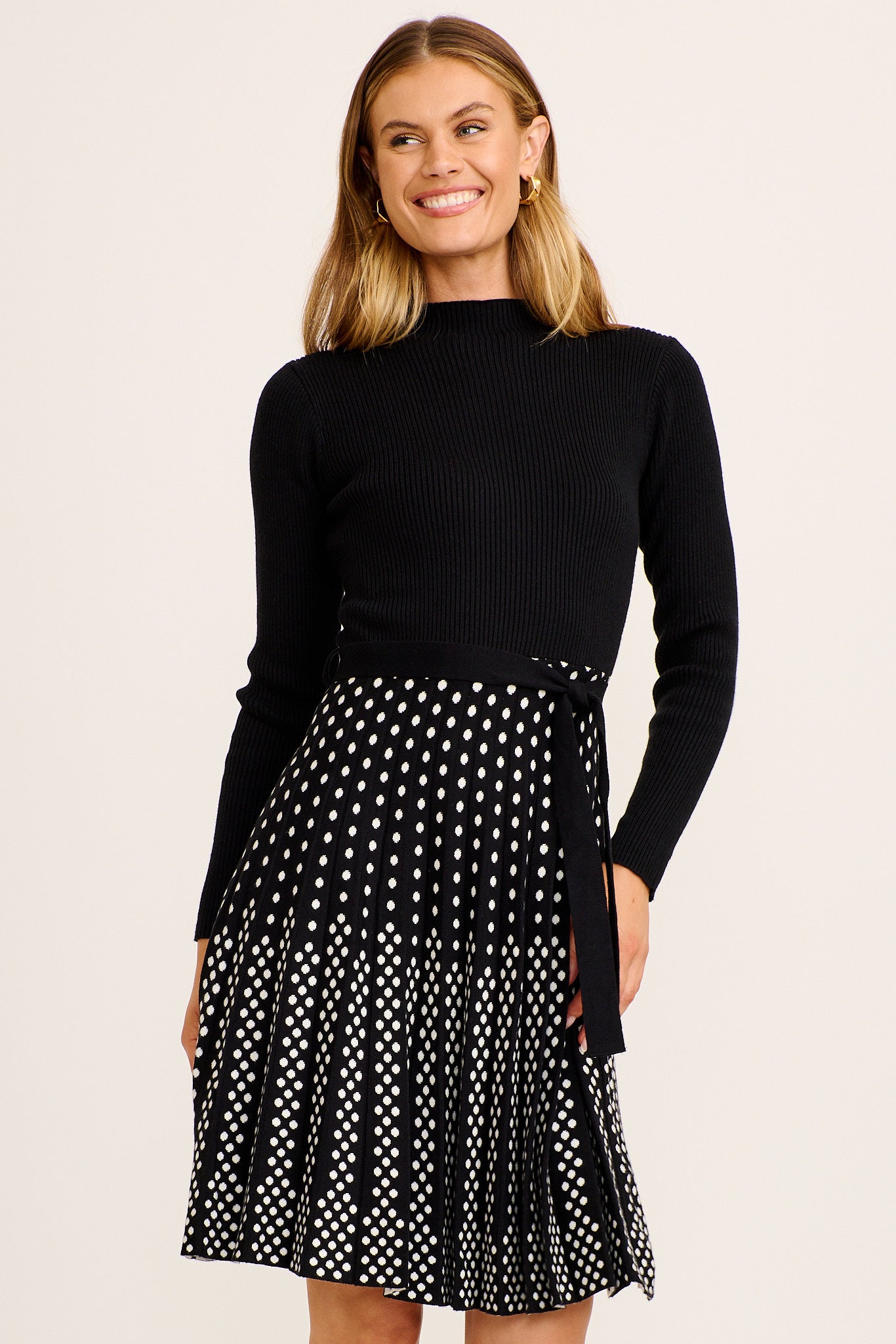 Chamonix Midi Knit Dress in Black and Polkadot - Image 5