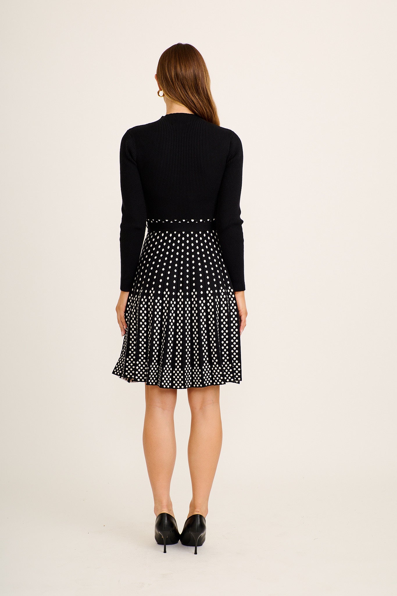 Chamonix Midi Knit Dress in Black and Polkadot - Image 7