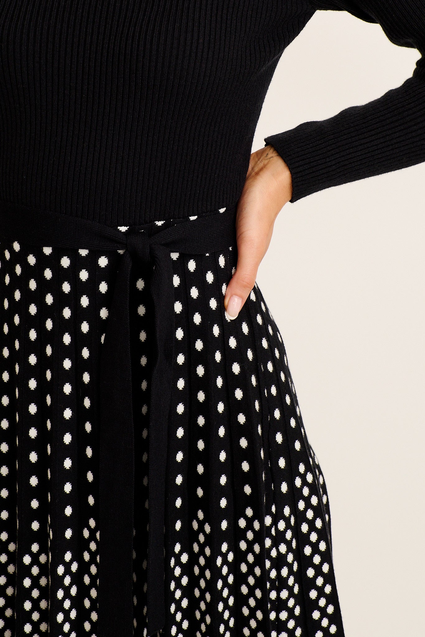 Chamonix Midi Knit Dress in Black and Polkadot - Image 8