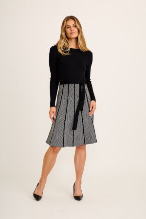 Charmaine Midi Knit Dress in Black and Geometric