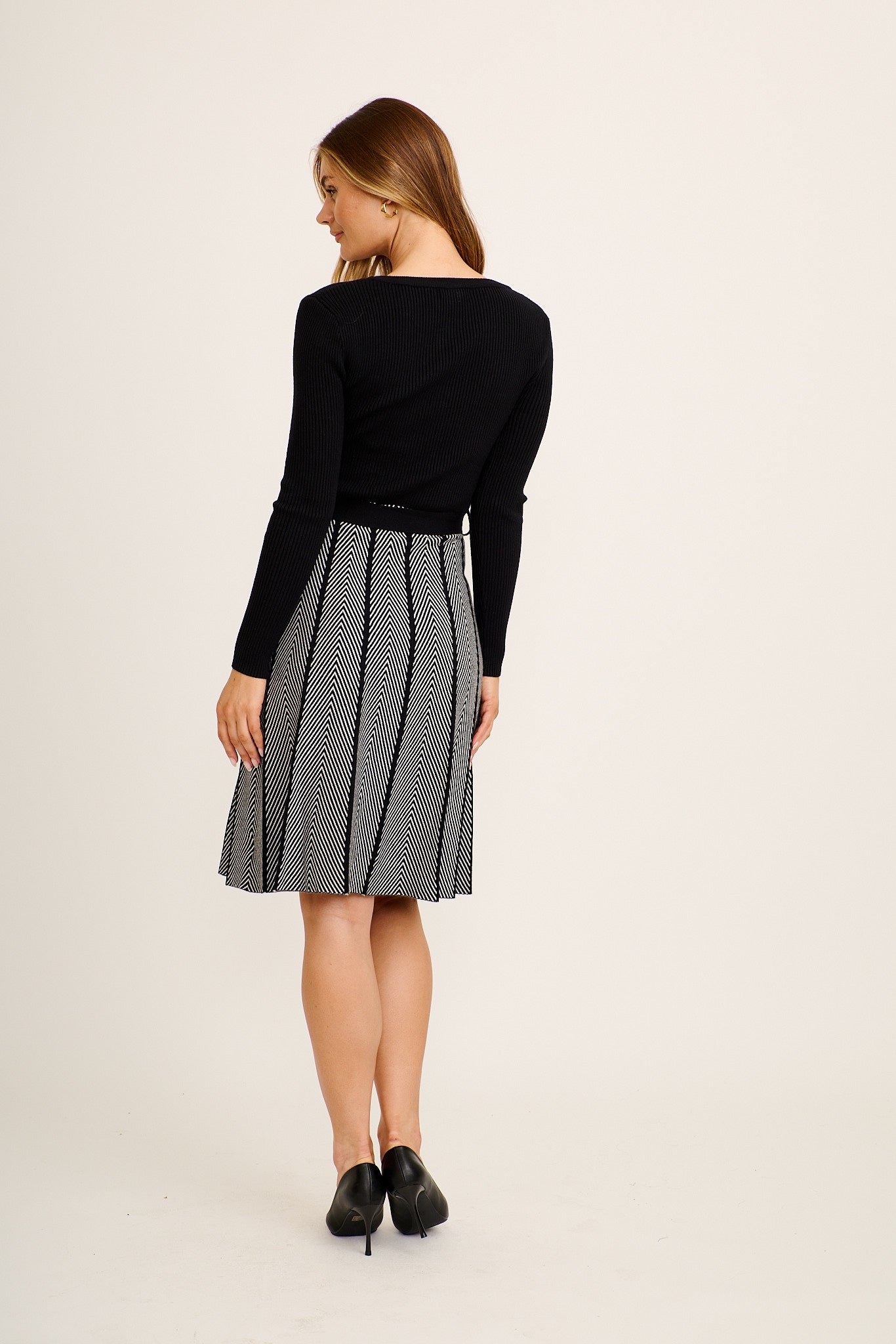 Charmaine Midi Knit Dress in Black and Geometric - Image 4