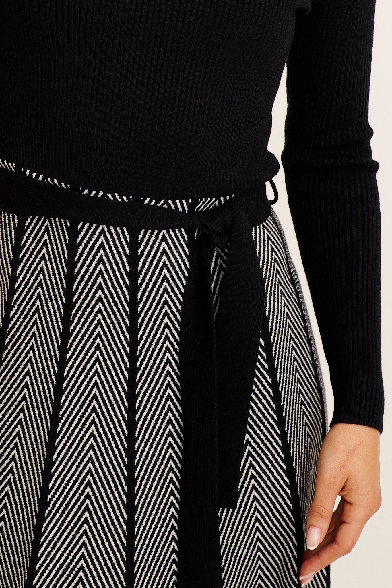 Charmaine Midi Knit Dress in Black and Geometric - Image 5