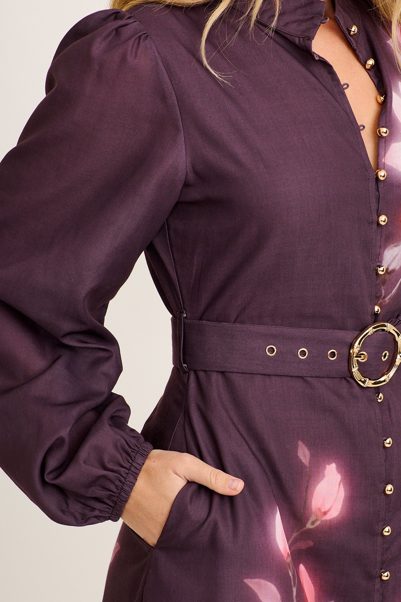 Santa Rosa Maxi Dress in Plum with Pink Floral Cotton Blend - Image 5