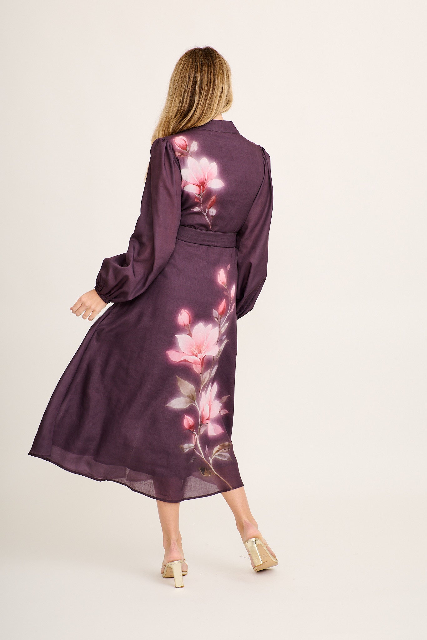 Santa Rosa Maxi Dress in Plum with Pink Floral Cotton Blend - Image 4