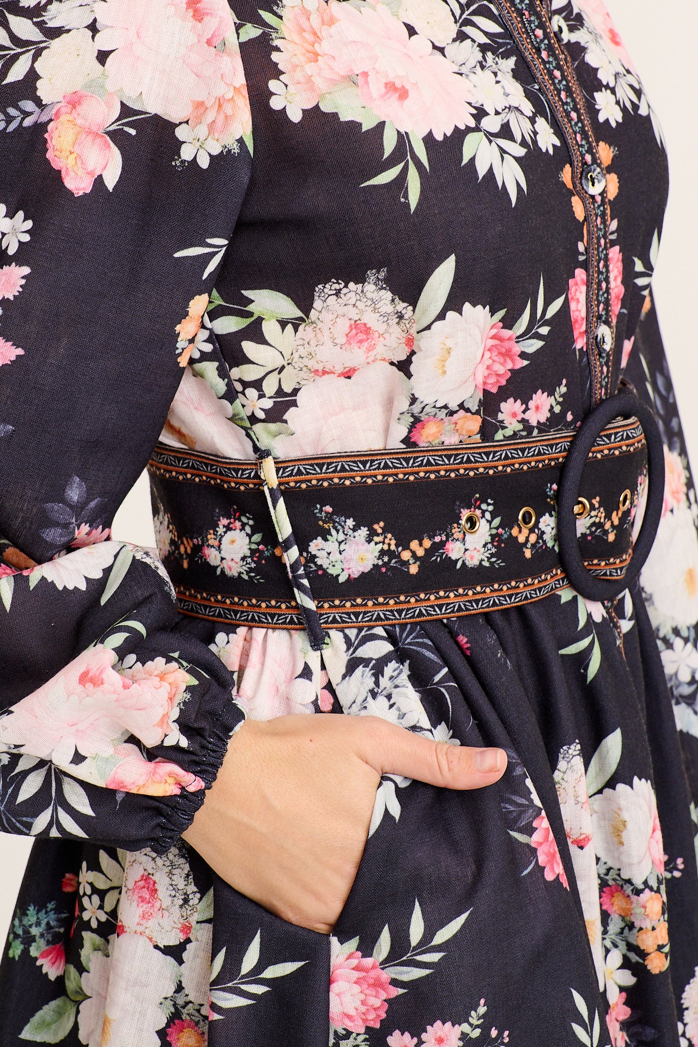 Modern Grace Shirt Dress in Black Floral Linen Blend - Image 5