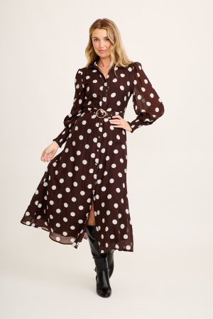 Tessie Maxi Shirt Dress in Chocolate Polka Dot