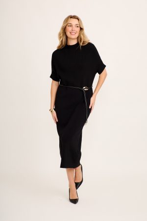 Montgomery Midi Knit Dress in Black with Belt