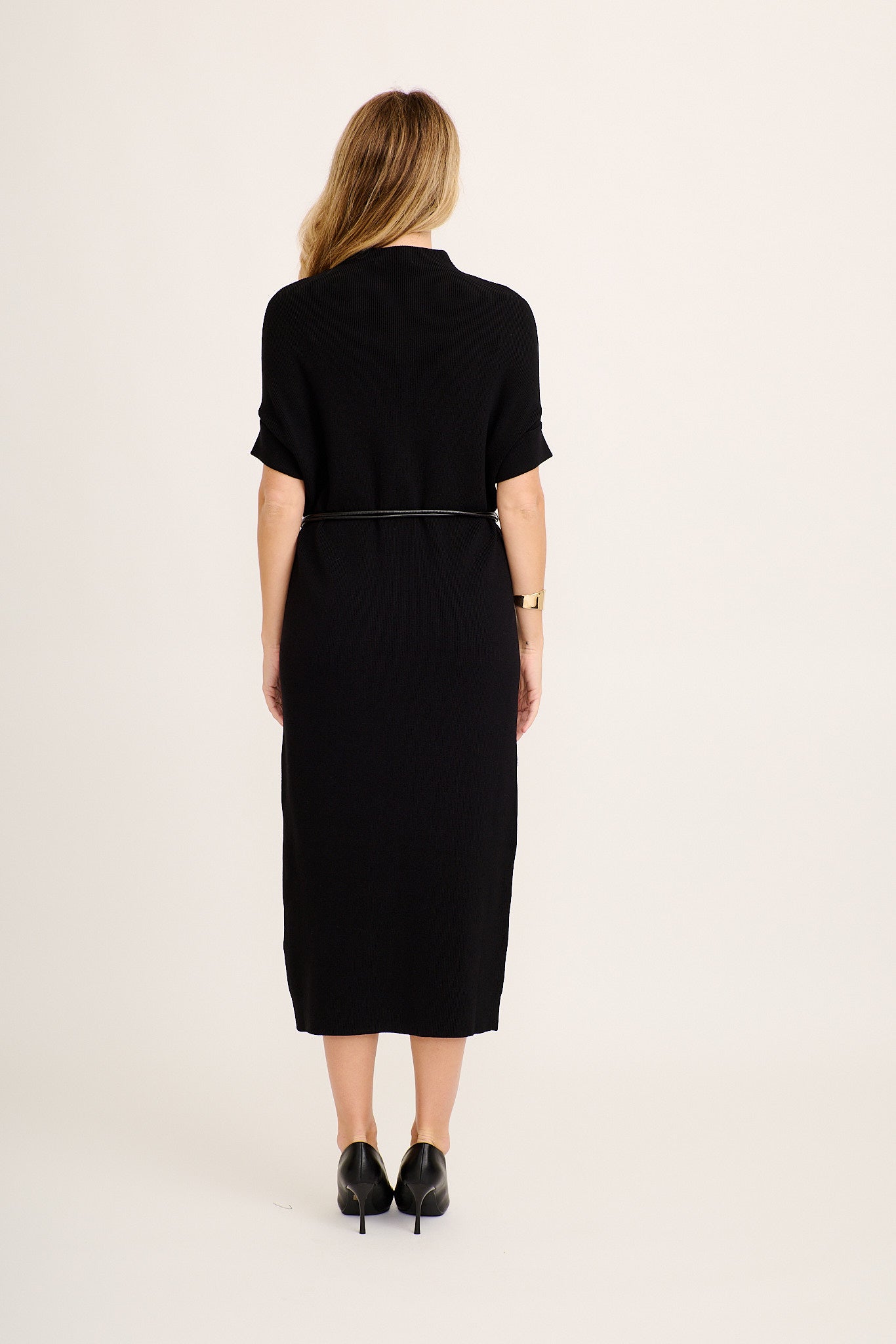 Montgomery Midi Knit Dress in Black with Belt - Image 4