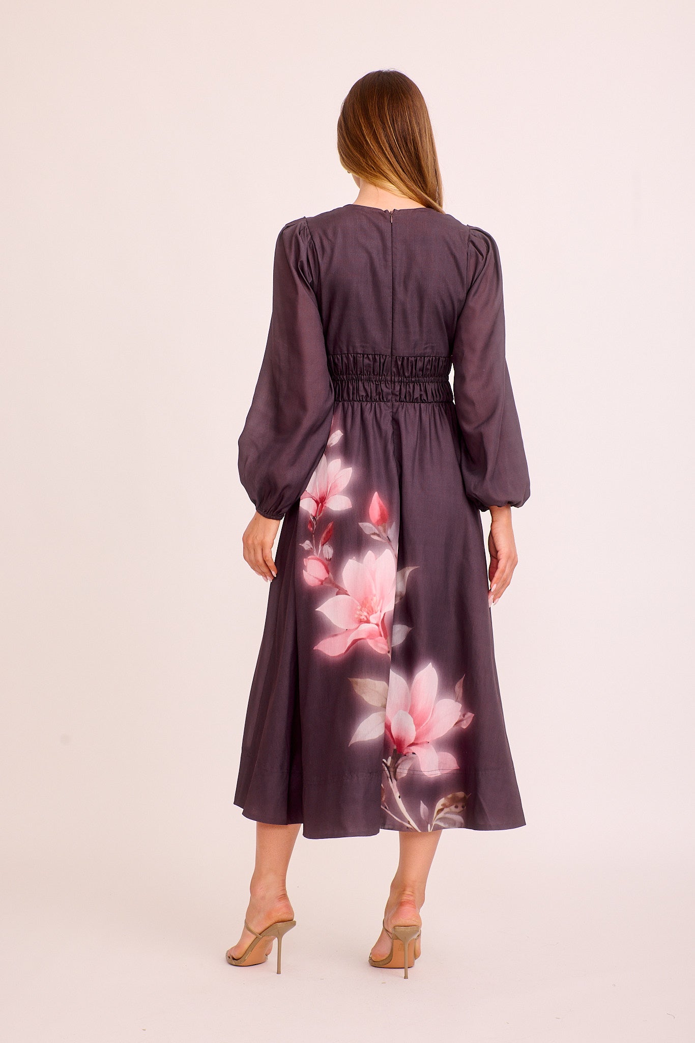 Florentia Maxi Dress in Plum with Pink Floral Cotton Blend - Image 4