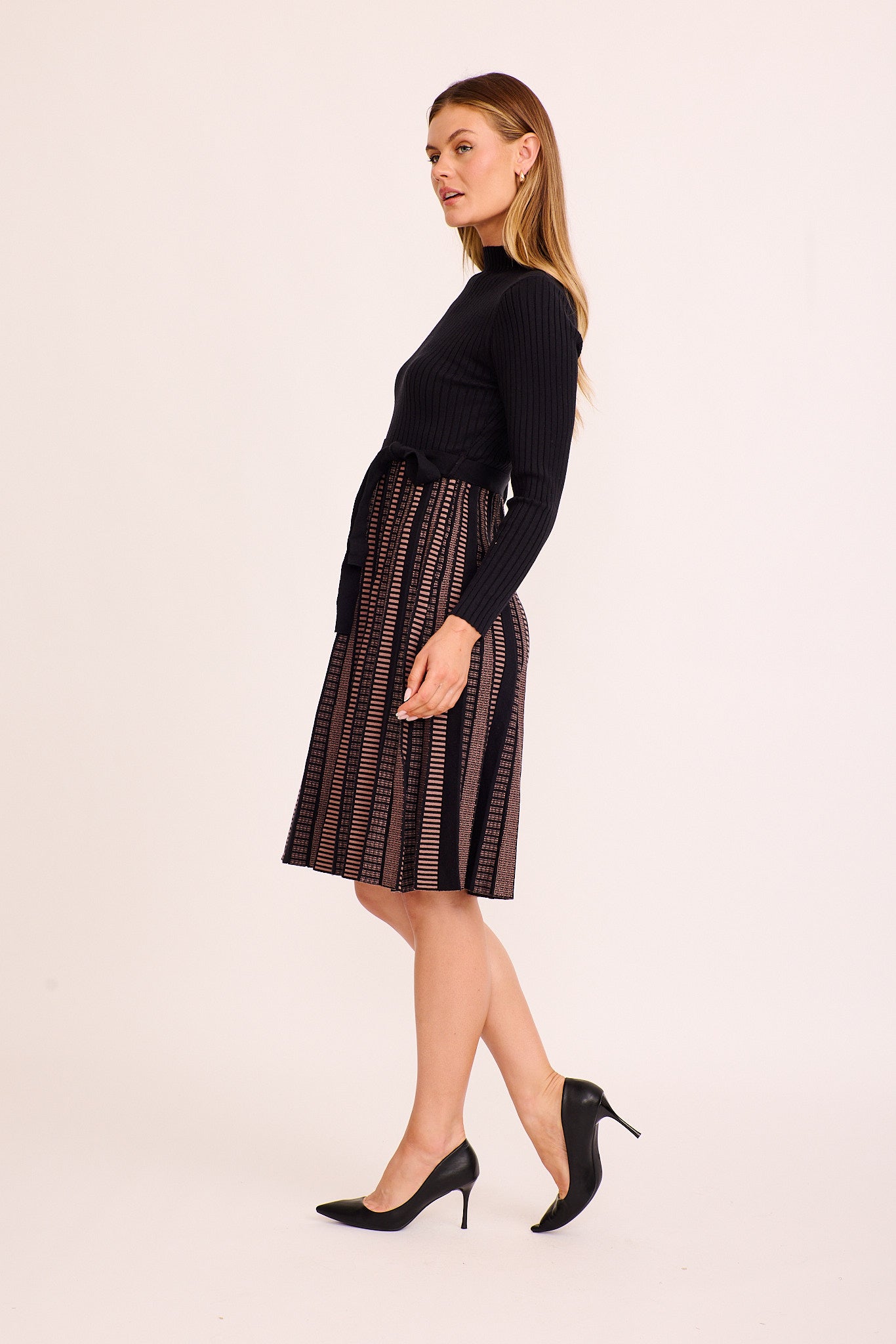 Malpensa Midi Knit Dress in Black and Brown - Image 3