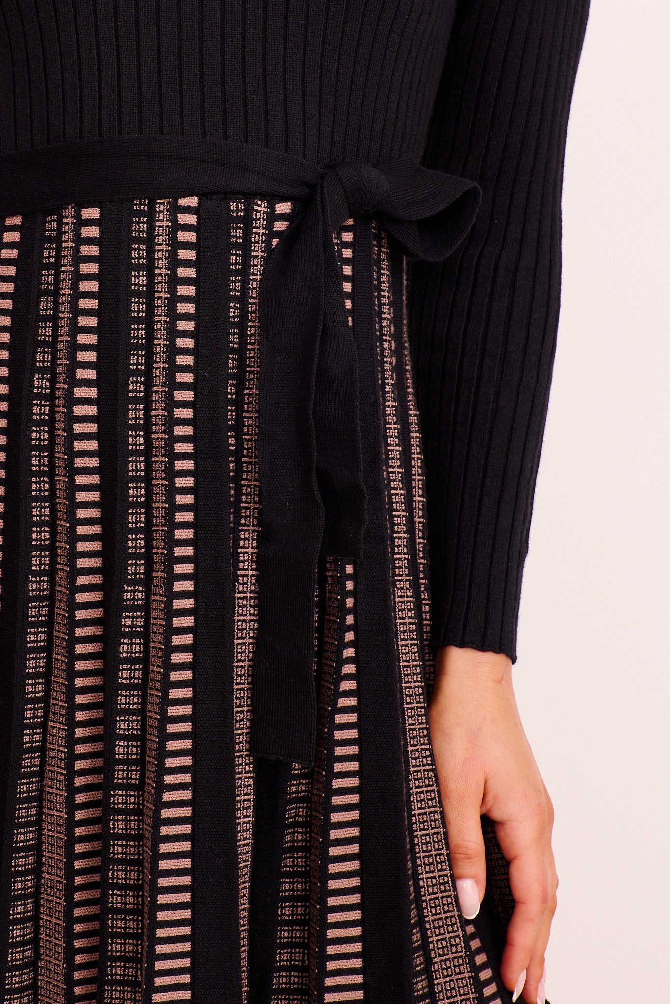 Malpensa Midi Knit Dress in Black and Brown - Image 5