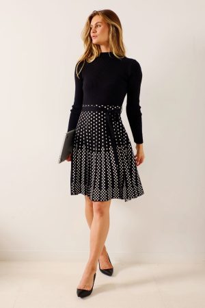 Chamonix Midi Knit Dress in Black and Polkadot
