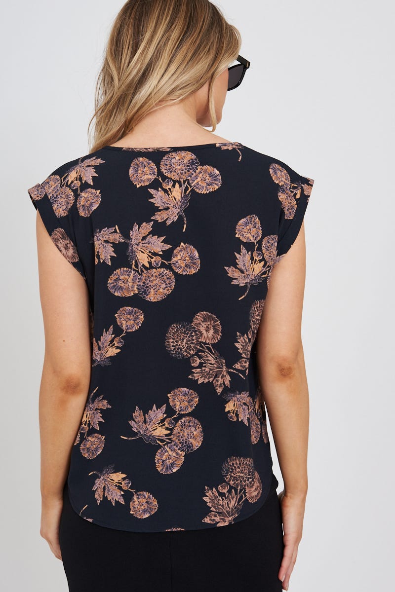 Rejina Top in Charcoal with Apricot Floral - Image 4